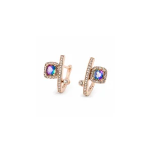 گوشواره ژوپینگ نگین هفت رنگ مربعی